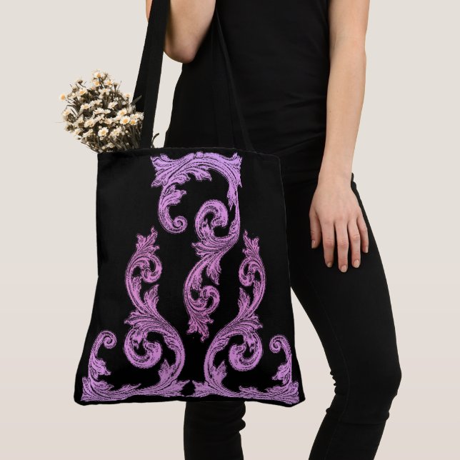 Bolsa Tote Design Elegante preto e rosa do gótico (Close Up)