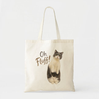 Bolsa Tote Design engraçado de gato cinza e branco chocado