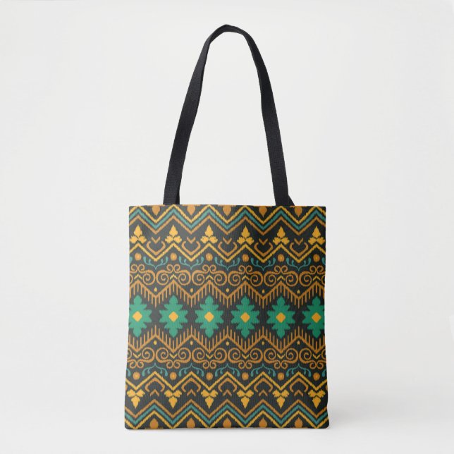 Bolsa Tote Design Étnico Tecido Ikat bordado (Frente)