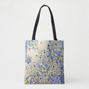 Bolsa Tote design floral azul da edredão