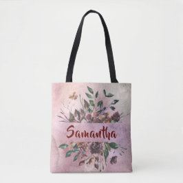 Bolsa Tote Design floral bonito com nome
