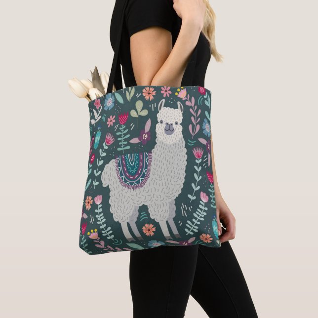 Bolsa Tote Design floral bonito do lama (Close Up)