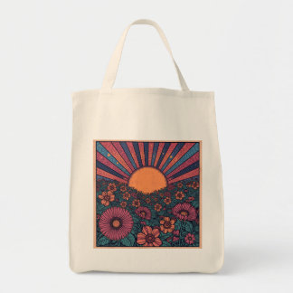 Bolsa Tote Design Floral Campo de Sol Retro dos Anos 70