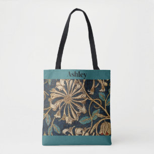 Bolsa Tote Design floral de mel, blues, bronzeado, vermelho,