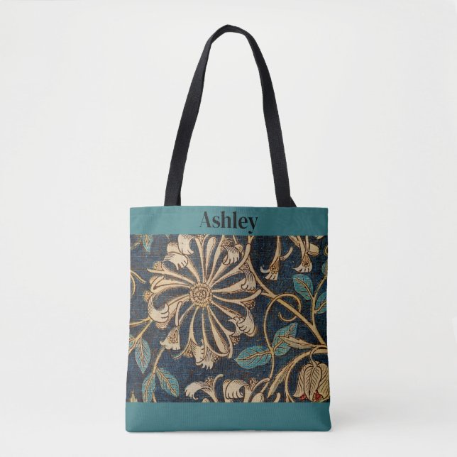 Bolsa Tote Design floral de mel, blues, bronzeado, vermelho, (Frente)