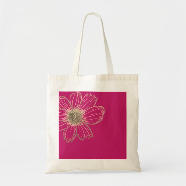 Bolsa Tote design Floral de ouro Rosa (Frente)
