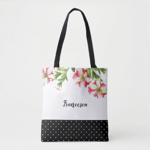 Bolsa Tote Design Floral de Petunias Brancas Cor-de-Água Rosa