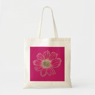 Bolsa Tote design Floral Fuscia Rosa ouro