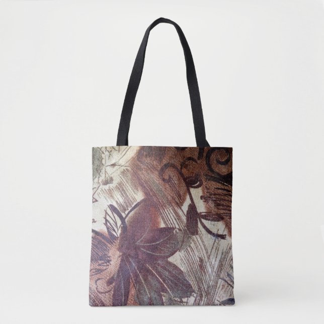 Bolsa Tote Design Floral Marrom Abstrato 1 (Frente)