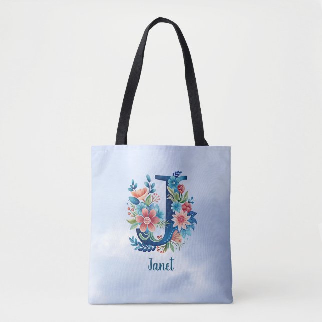 Bolsa Tote Design floral MODELO do monograma 'J' (Frente)
