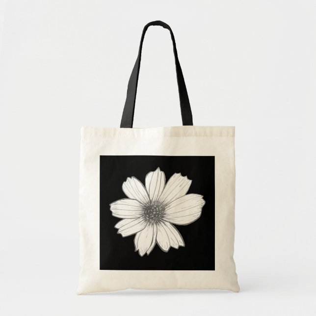 Bolsa Tote Design Floral Preto e Branco (Frente)