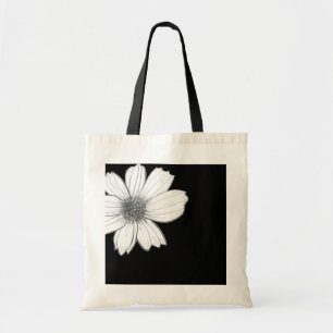 Bolsa Tote design Floral, preto e branco, com barra de ferram