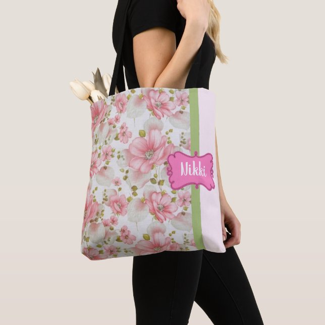 Bolsa Tote Design Floral Rosa Personalizado (Close Up)