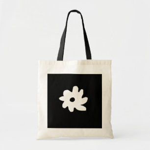 Bolsa Tote design floral. uma flor preta e branca