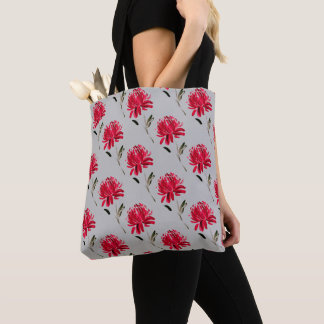 Bolsa Tote design floral vermelho-crisântemo