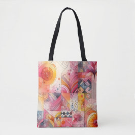 Bolsa Tote Design Geométrico Colorido Rosa Abstrato