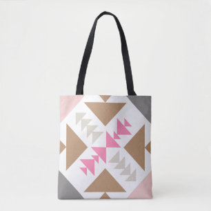 Bolsa Tote Design geométrico moderno da edredão no rosa e n