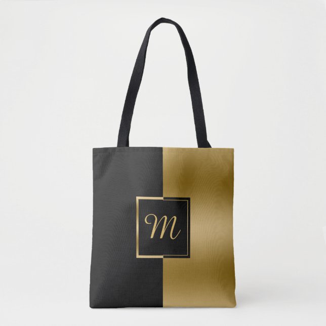Bolsa Tote Design Geométrico Preto e Dourado Invertido (Frente)