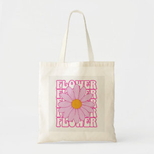 Bolsa Tote Design Gráfico de Flor Rosa Retro