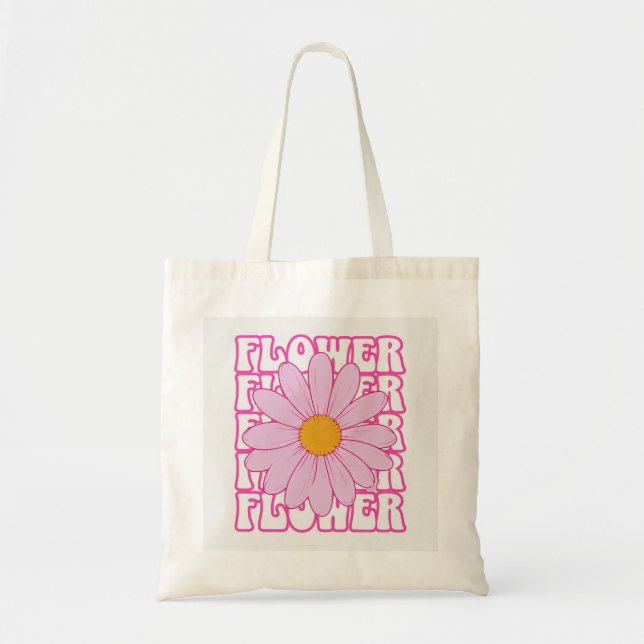 Bolsa Tote Design Gráfico de Flor Rosa Retro (Frente)