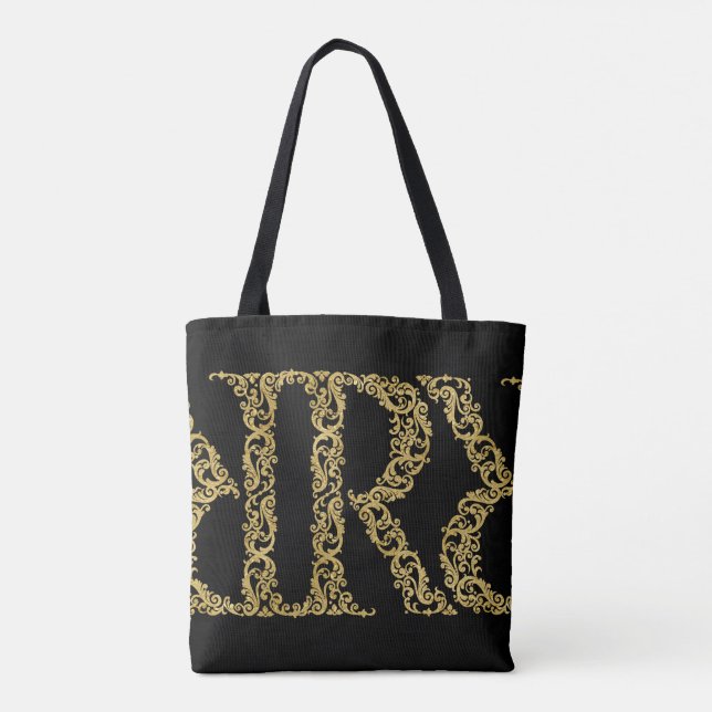 Bolsa Tote Design inicial do ornamentado Dourado R Monograma  (Verso)