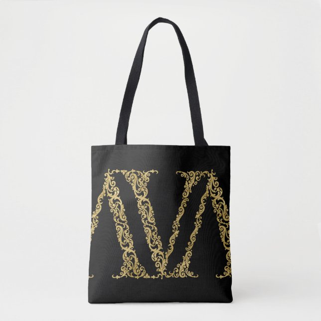 Bolsa Tote Design inicial do ornamentado Dourado V Monograma  (Frente)