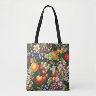 Bolsa Tote Design italiano elegante com Frutas e flores