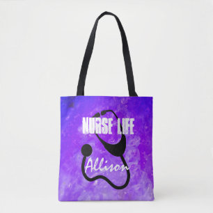 Bolsa Tote Design Legal Roxo do Estetoscópio Nirse Registrad