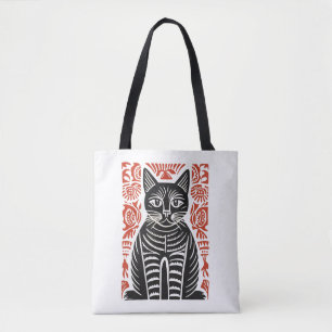 Bolsa Tote Design Minimalista de Arte Folclórica de Gato Pret