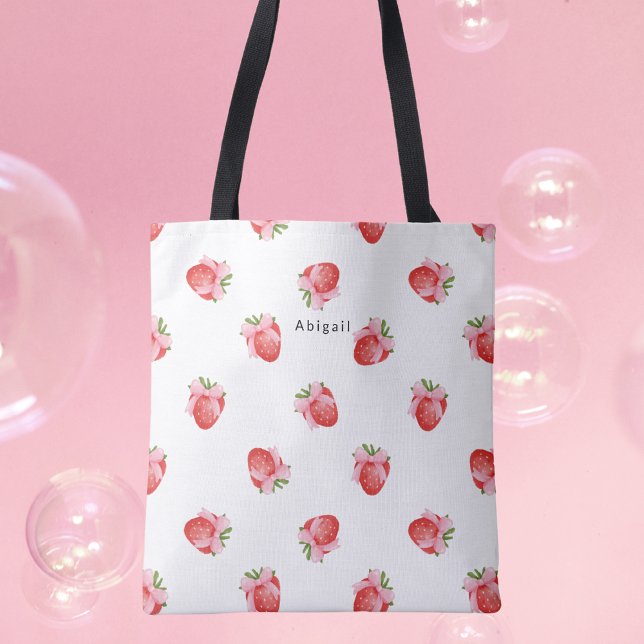 Bolsa Tote Design Moderno de Morango com Monograma Fofo (Criador carregado)