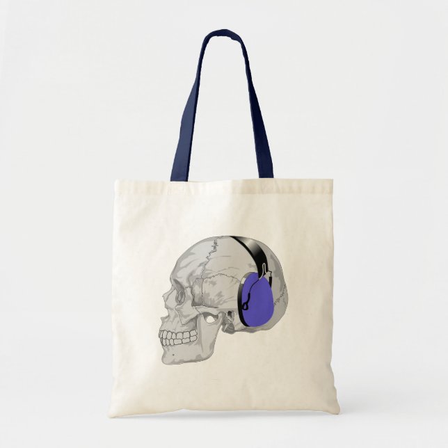 BOLSA TOTE DESIGN MODERNO DE UM CRÂNIO COM FONES DE OUVIDO AZ (Frente)