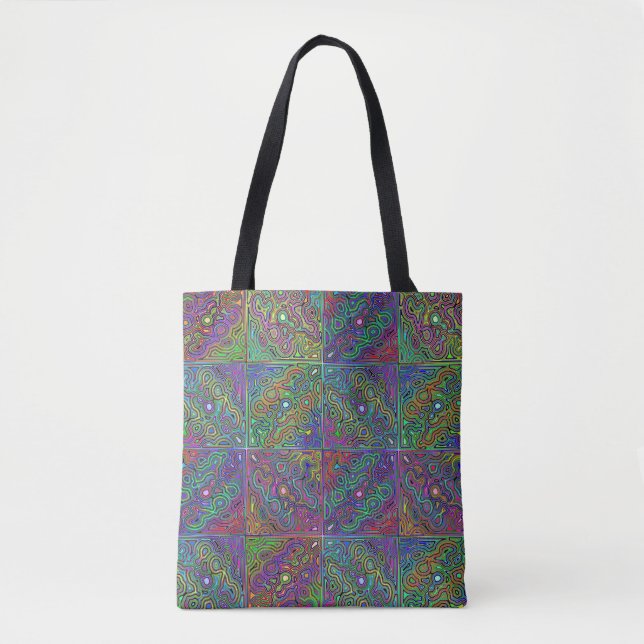 Bolsa Tote design neon multicolorido abstrato (Frente)