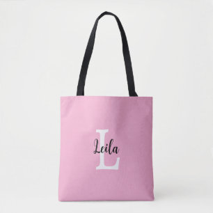 Bolsa Tote Design Personalizado Nome Monograma Rosa em Script