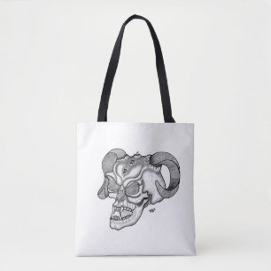 Bolsa Tote Design preto e branco do cabeça do diabo