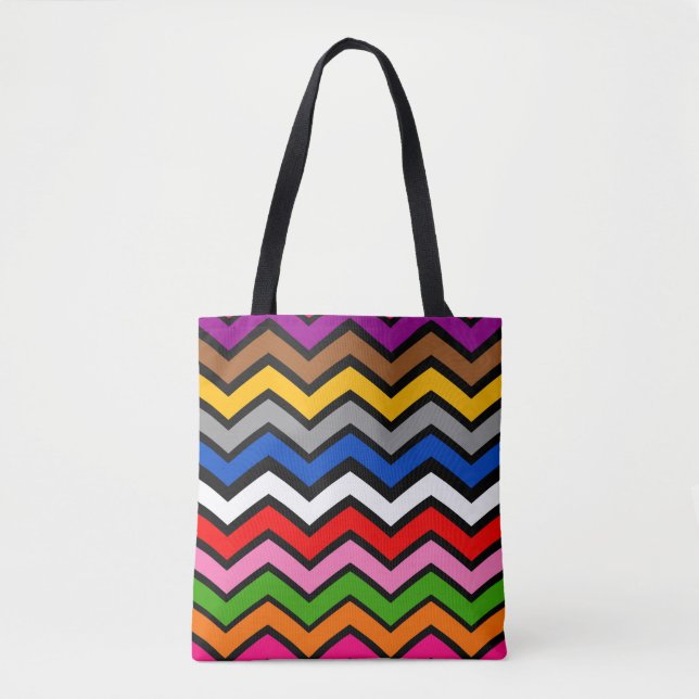 Bolsa Tote Design Preto Zigzag Multicolorido (Frente)