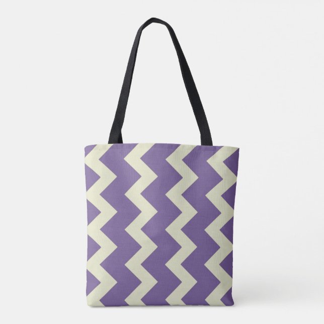 Bolsa Tote Design púrpura verde-pálido de zigzag Chevron (Verso)