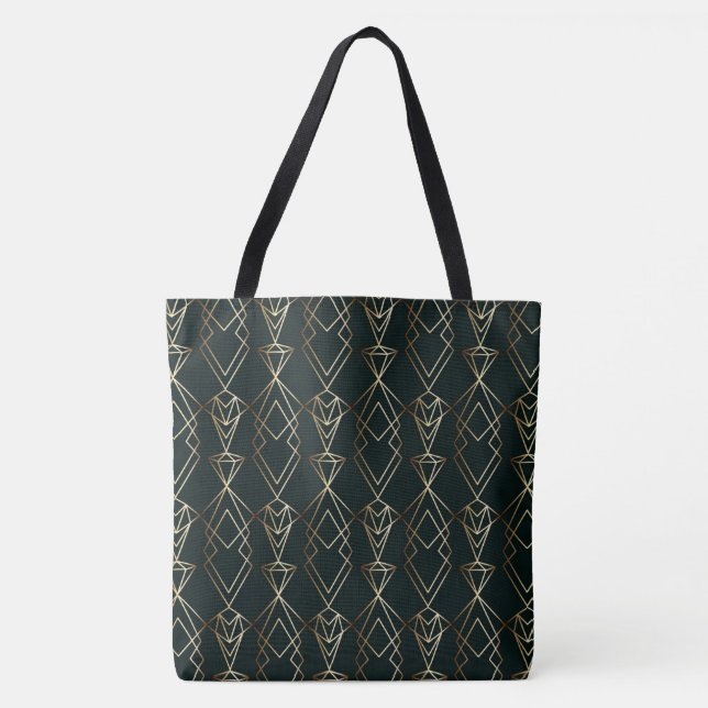 Bolsa Tote Design retrô clássico em preto e Dourado (Frente)