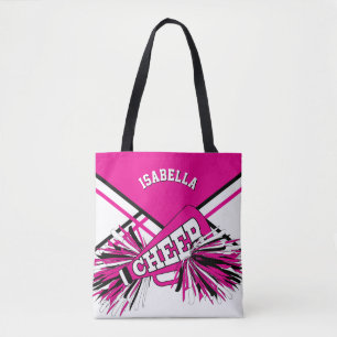 Bolsa Tote Design rosa-quente, Cheerleader preto e branco