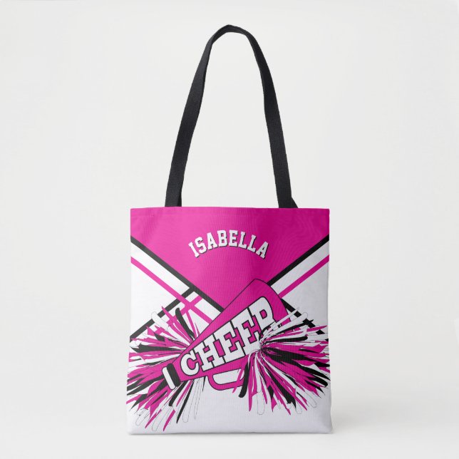 Bolsa Tote Design rosa-quente, Cheerleader preto e branco (Frente)