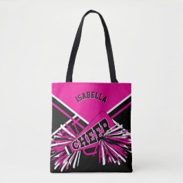 Bolsa Tote Design rosa-quente, Cheerleader preto e branco