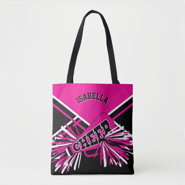 Bolsa Tote Design rosa-quente, Cheerleader preto e branco (Frente)
