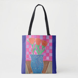 Bolsa Tote design rosa vermelha duplo do