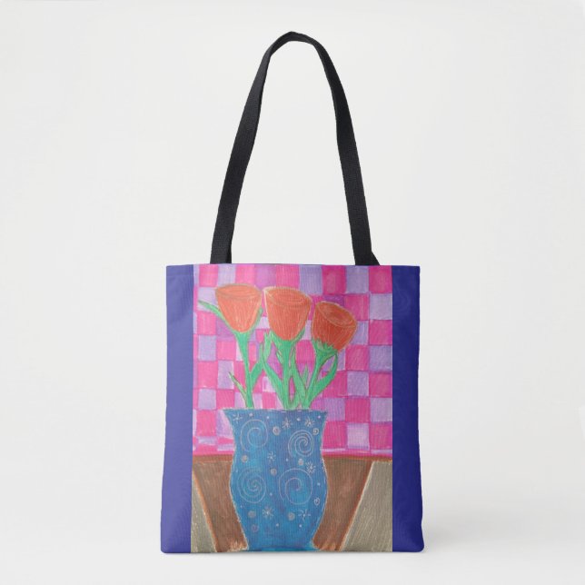 Bolsa Tote design rosa vermelha duplo do (Frente)