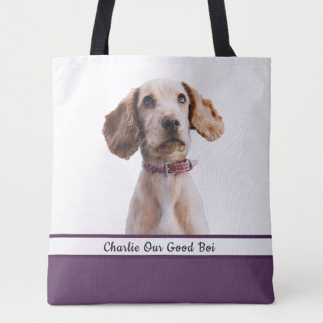 Bolsa Tote Design: Toque de Foto de Cachorro Roxo (Criador carregado)