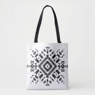Bolsa Tote Design Tribal: Preto Branco Desenho-Mão