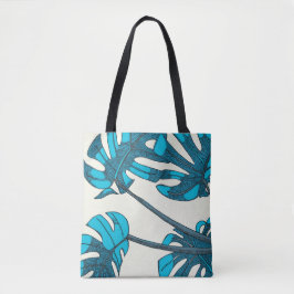 Bolsa Tote design tropical, azul, branco