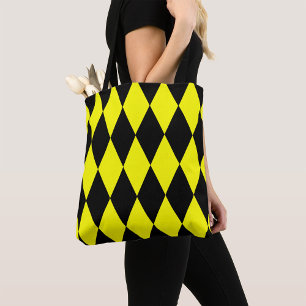 Bolsa Tote Design Xadrez Diamantes Harlequim Preto Amarelo