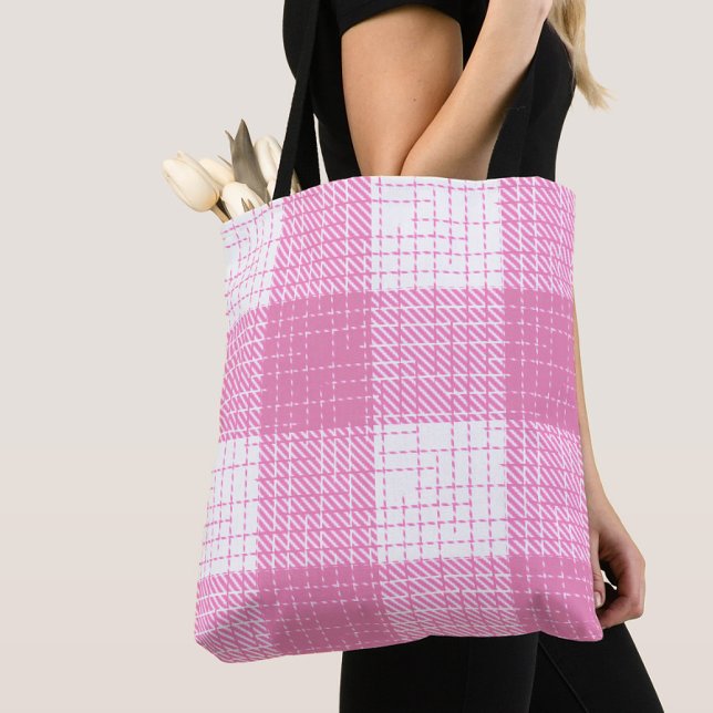 Bolsa Tote Design Xadrez Quadriculado Ousado Rosa e Branco (Criador carregado)