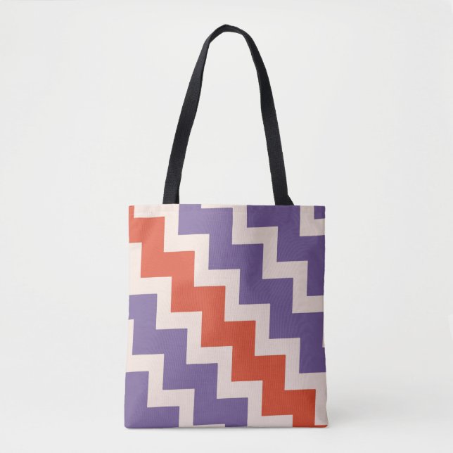 Bolsa Tote Design zigzag Chevron em cores naturais (Frente)