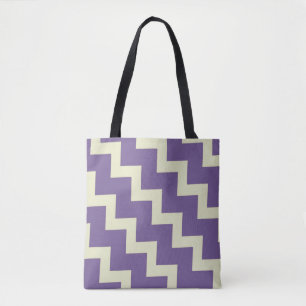 Bolsa Tote Design zigzag Chevron em roxo e verde pálido